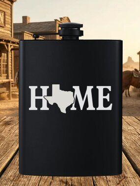 Personalized Country State Texas Home Heart Black Flask | Texas | Texas Gift